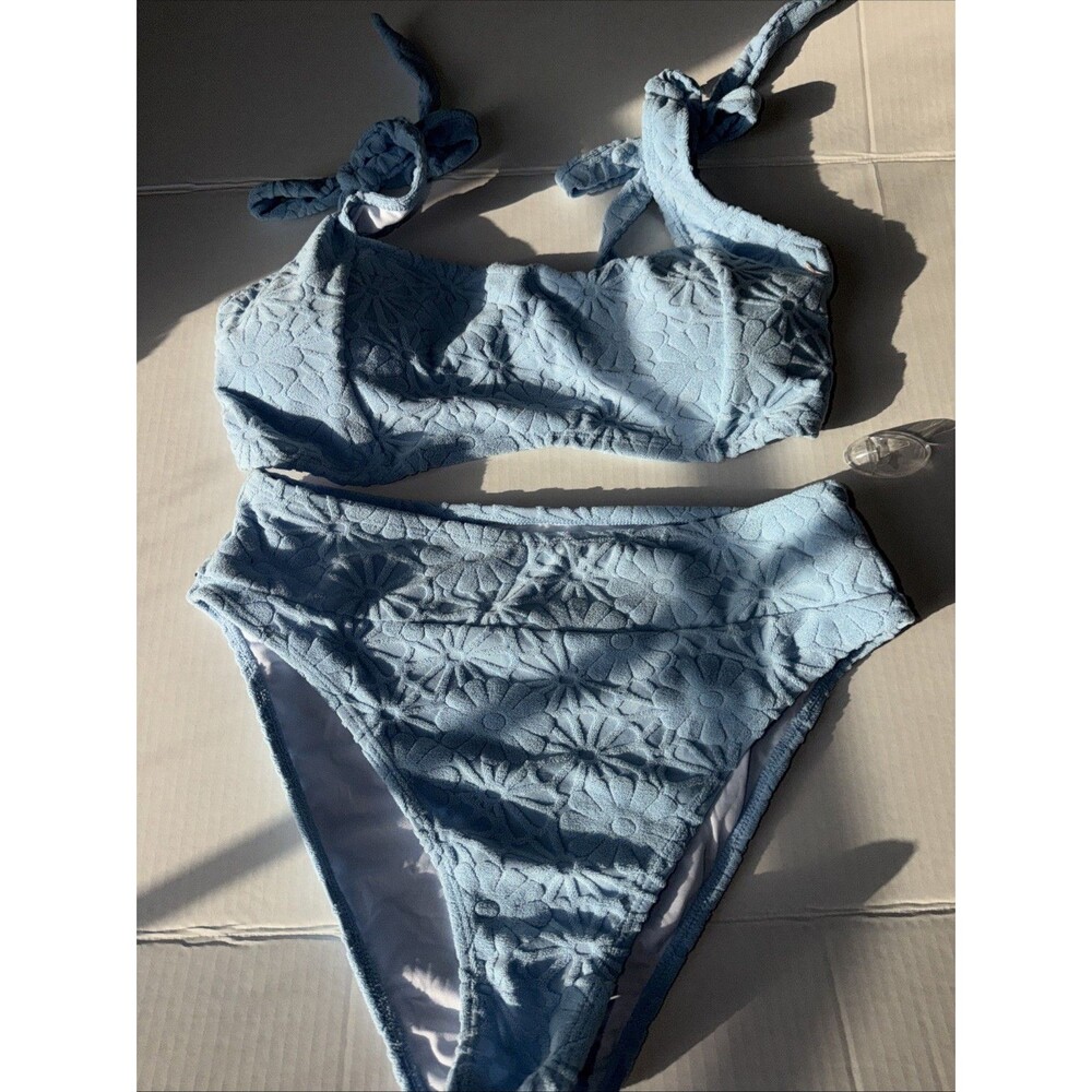 Blooming Jelly High Waisted Bikini Set Blue Tie Front Two Piece Swimsuit XL